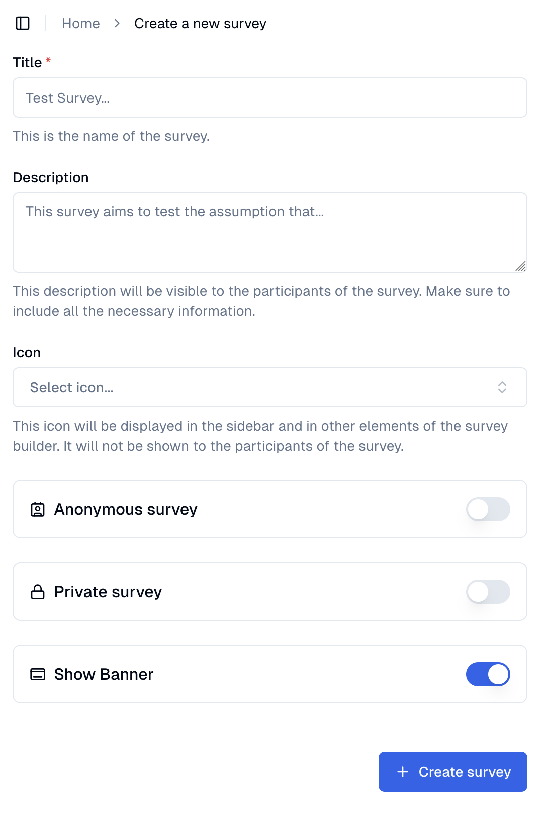 Creating a new survey